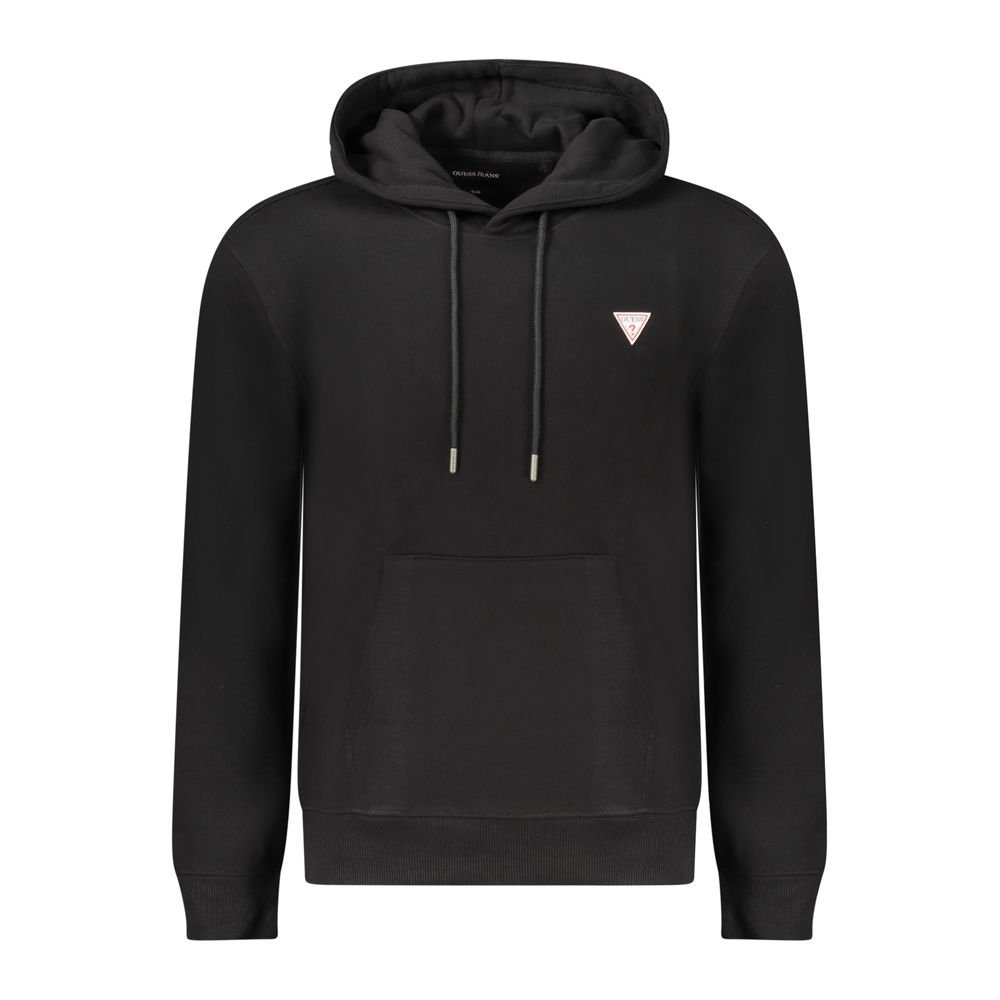 Casual Black Cotton Slim Fit Hoodie designed by Guess
