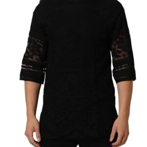 Black Cotton Floral Lace T-Shirt designed by Dolce&Gabbana
