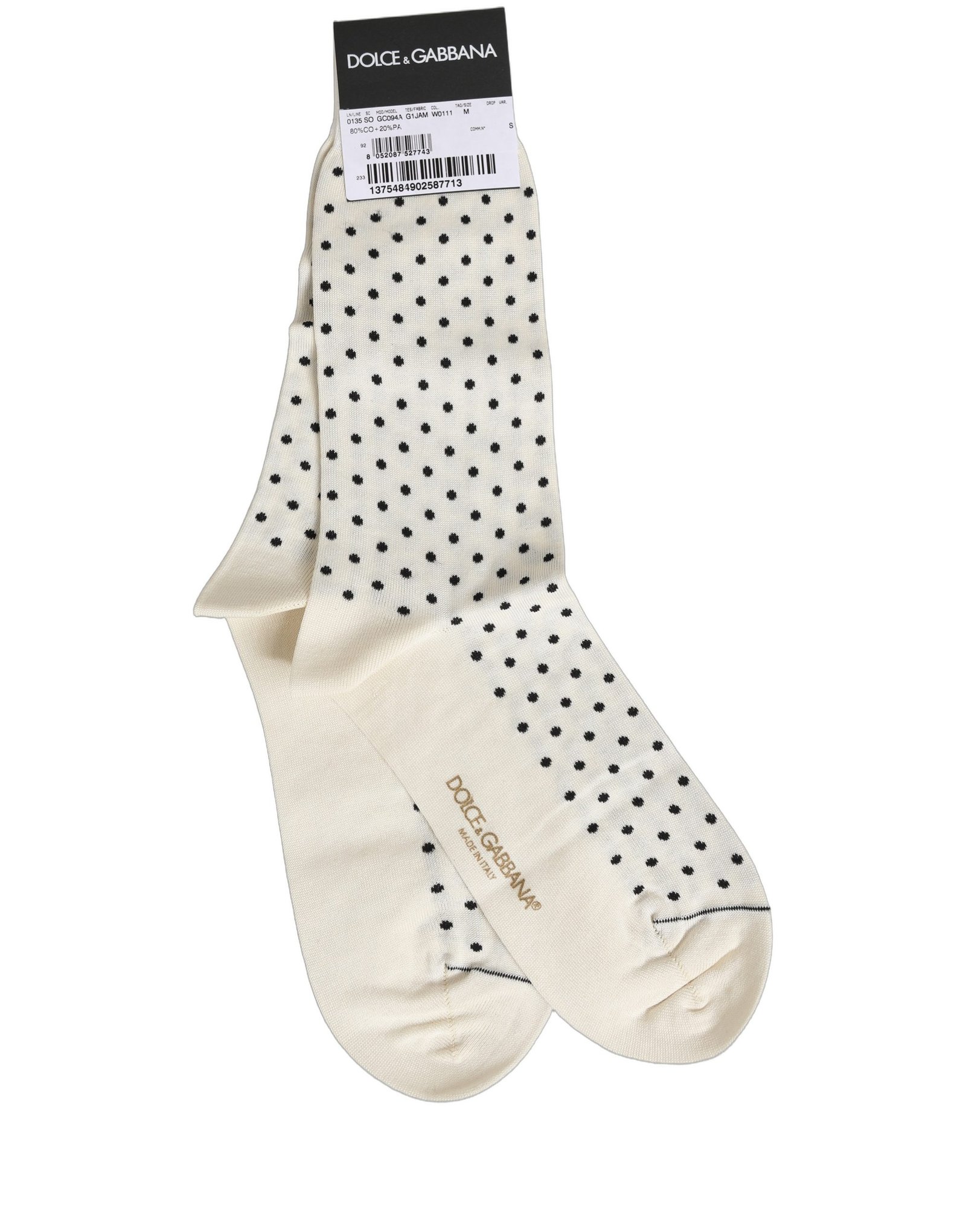 Off White Cotton Polka Dot Socks designed by Dolce&Gabbana - Image 2