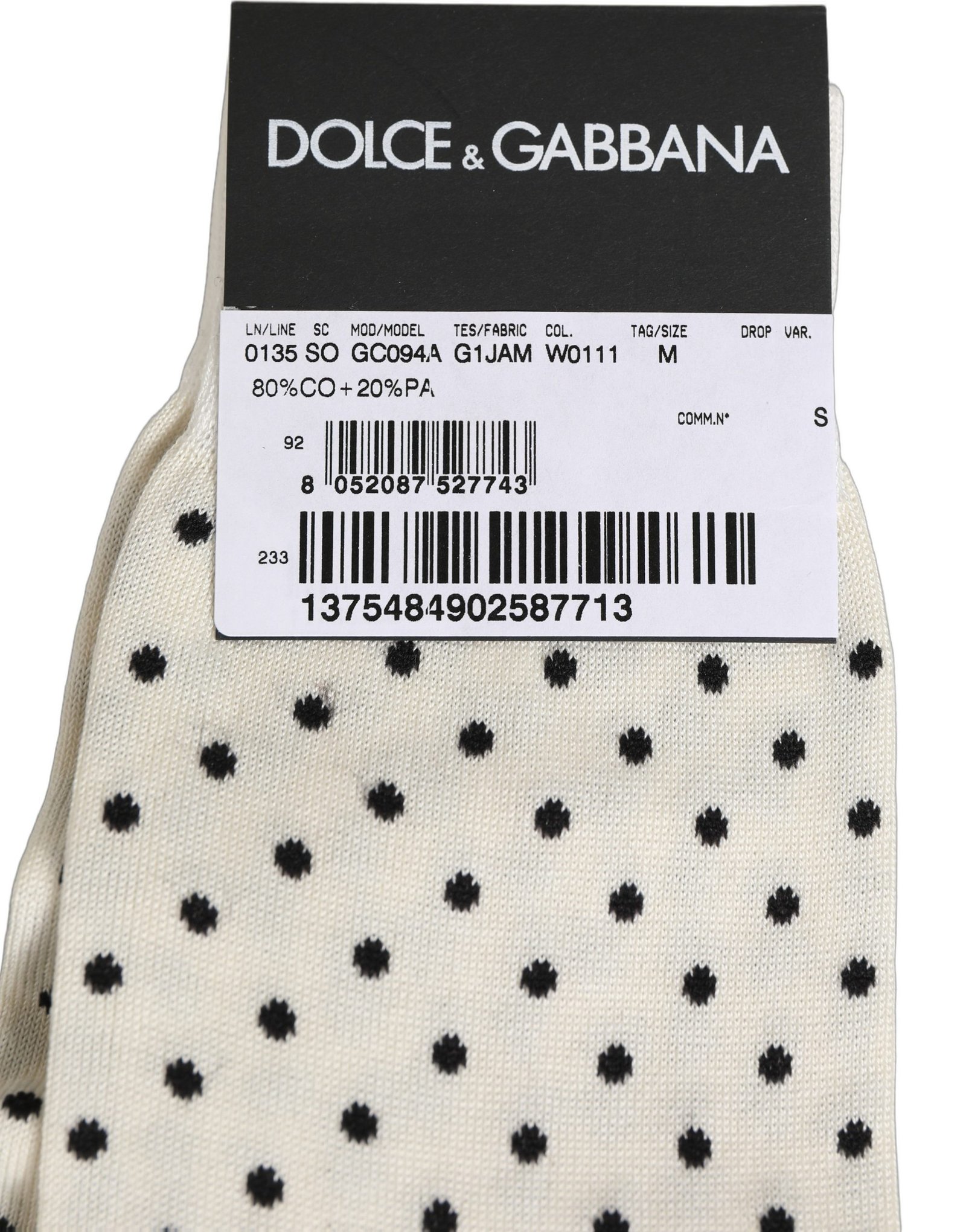 Off White Cotton Polka Dot Socks designed by Dolce&Gabbana - Image 5