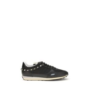 Black Leather Stud Up Sneakers designed by Valentino Garavani