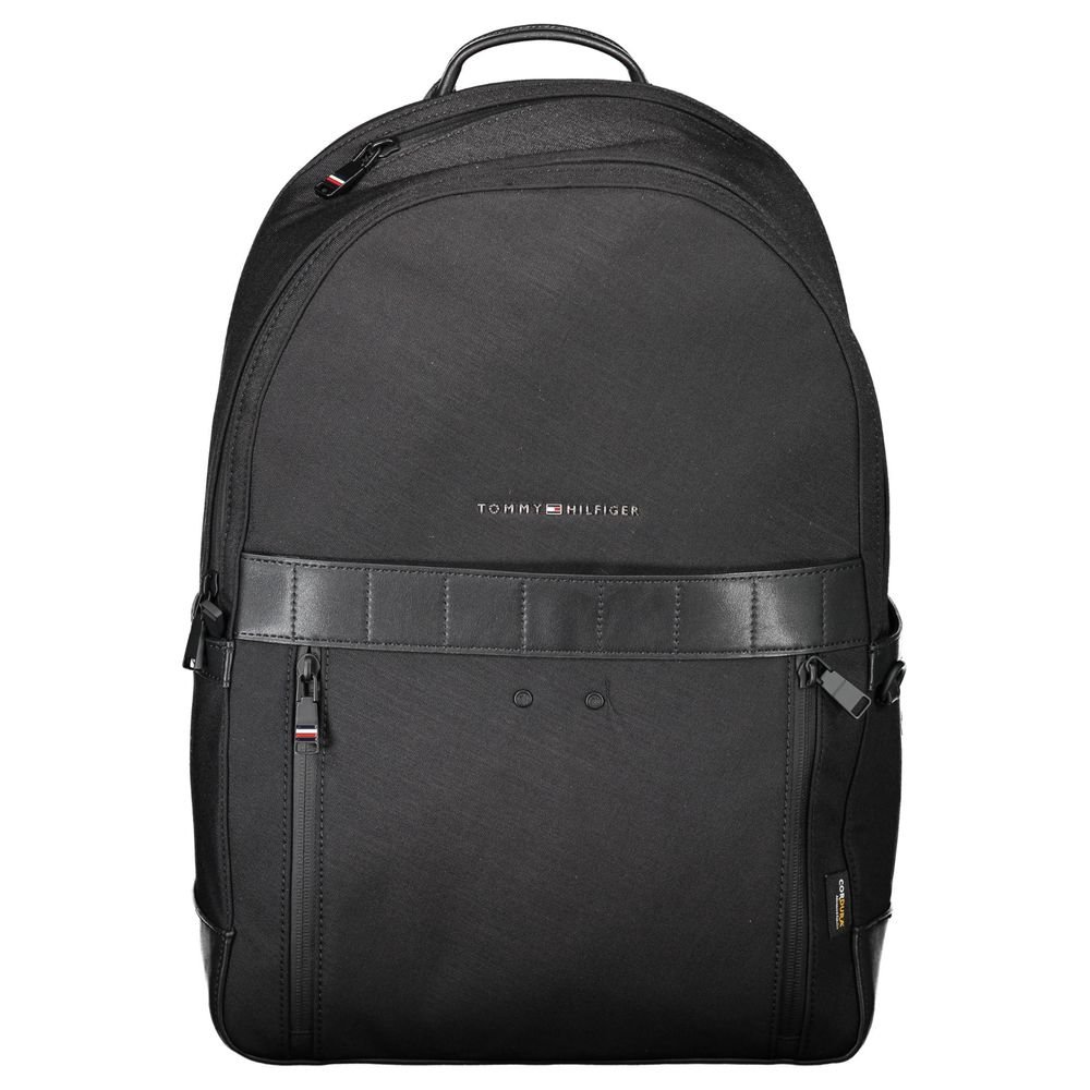 Black Nylon Men Backpack designed by Tommy Hilfiger