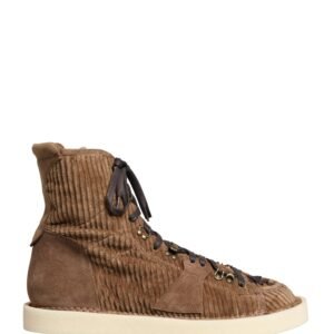 Brown Corduroy High Top Oxford Boots by Dolce&Gabbana