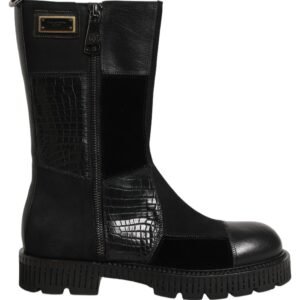 Black Patchwork Leather Boots designed by Dolce&Gabbana
