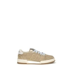 Chic Beige Leather Suede FF Athletic Sneakers designed by Fendi