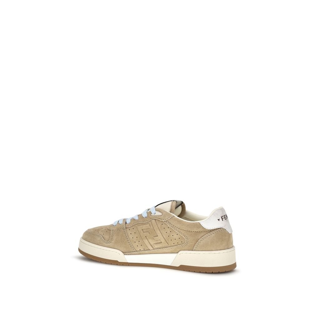 Chic Beige Leather Suede FF Athletic Sneakers designed by Fendi - Image 3