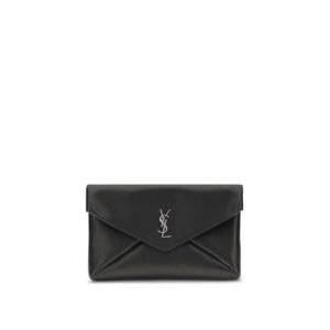 Elegant Black Leather Clutch Bag designed by Saint Laurent