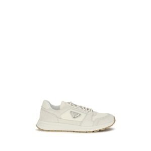 Essential Beige Leather Athletic Sneakers designed by Prada